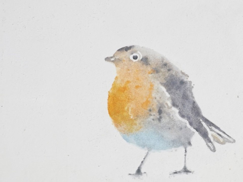 Image taken from the paper: Watercolor Woodblock Printing with Image Analysis. The photograph shows a print made with watercolor pigments and displays a robin bird.